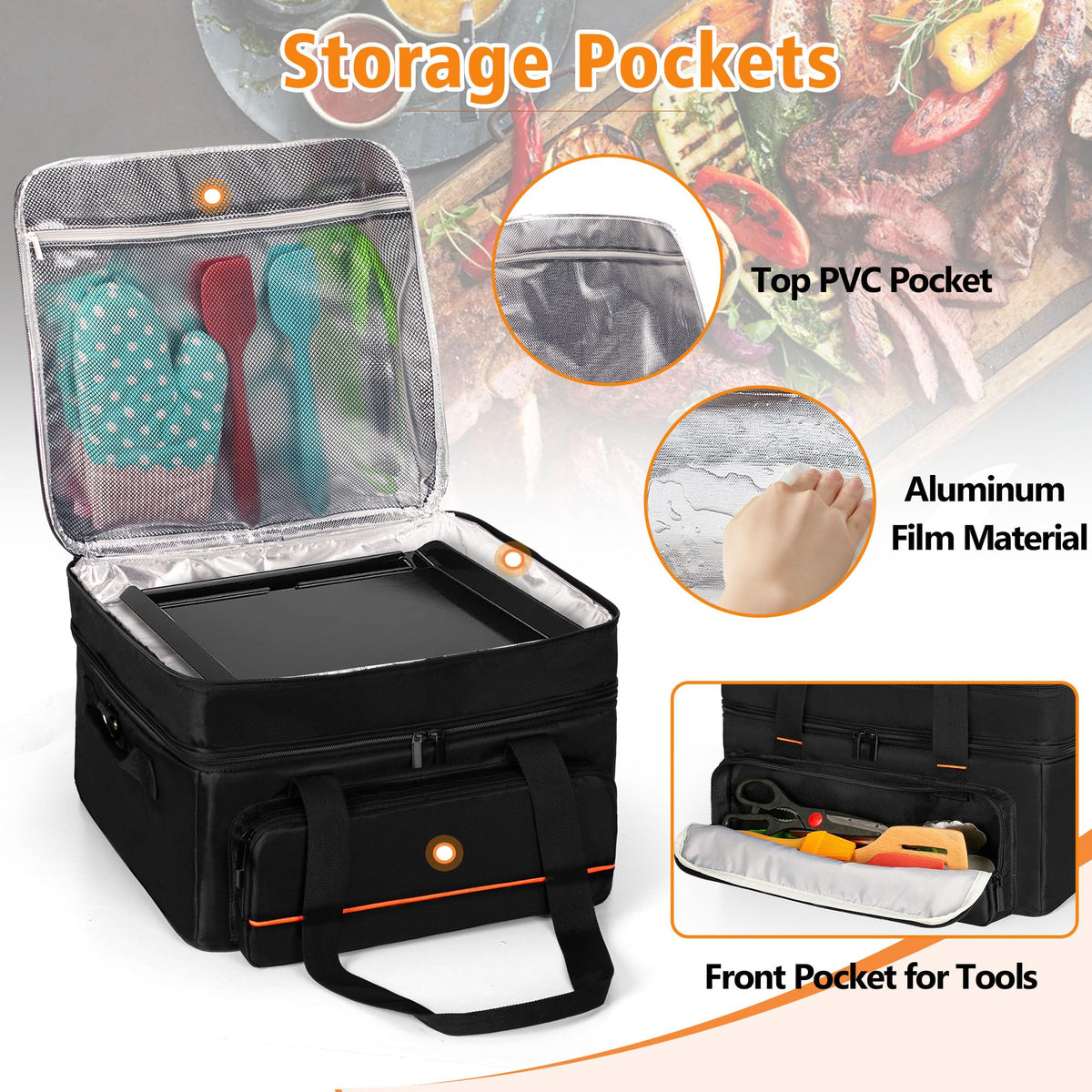 samdew PVC pocket stores gloves and tongs for quick access