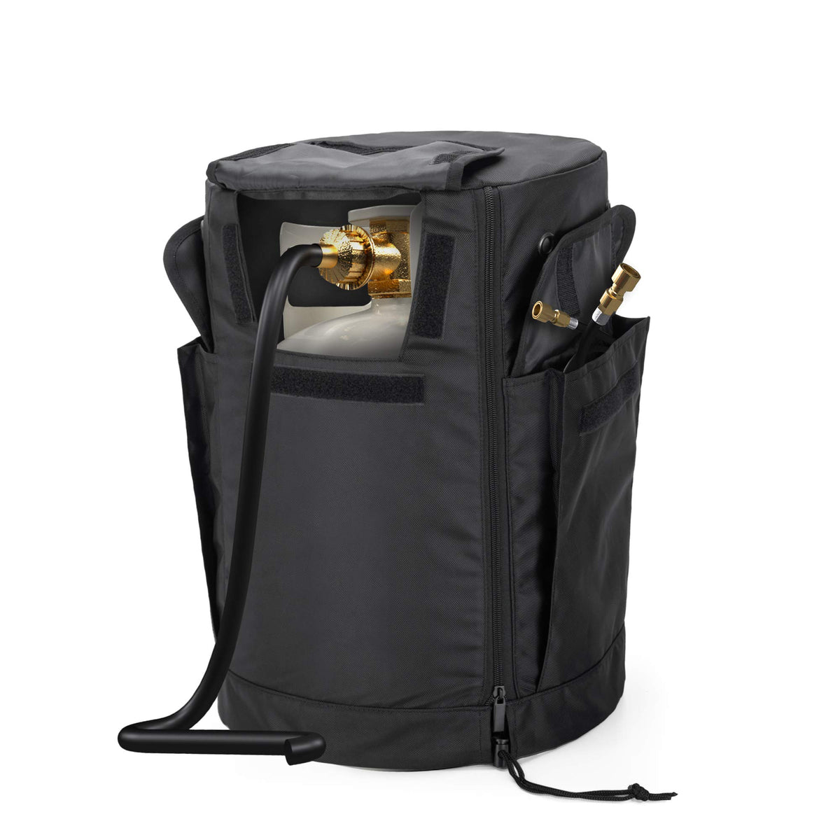 Samdow 20 lb propane tank cover with side flap enables easy valve access.