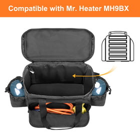 Samdow bag front pocket holds heater accessories for quick setup.