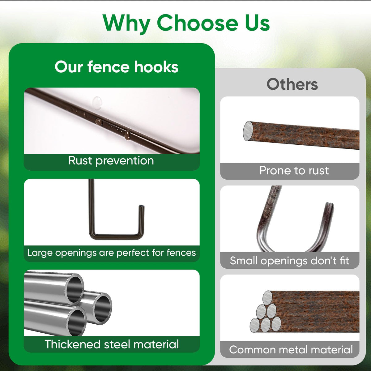Samhard garden organization with fence hooks for tidy yard