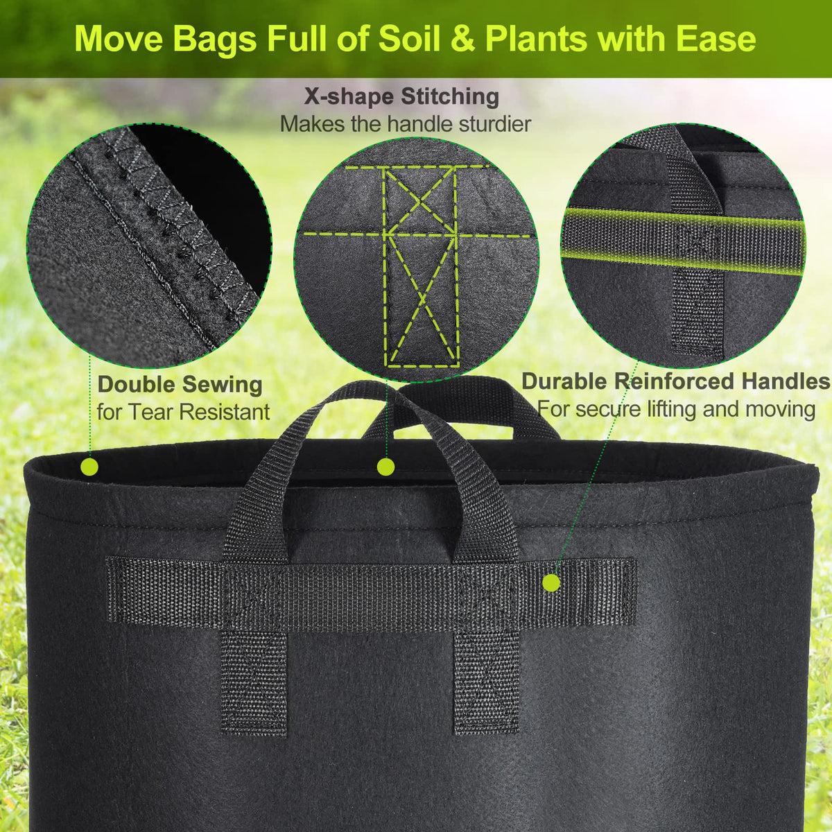 Samhe reinforced-handles ease transporting full soil bags.