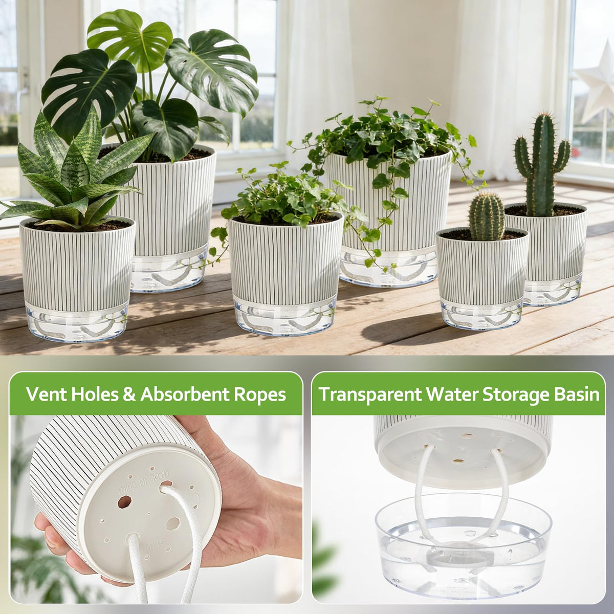Samhe self-watering pot 6-3-inch front view highlights durable plastic and clean lines.