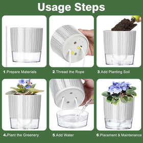 Samhe self-watering pot white striped design complements contemporary home decor.