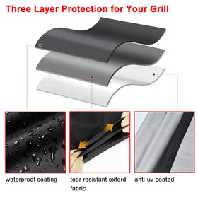 Samhe waterproof-dustproof-uv-resistant layer shields grill from elements.