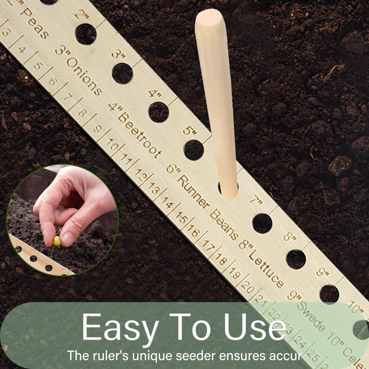 SAMIQU durable wooden seeding tool offers long-lasting garden use.
