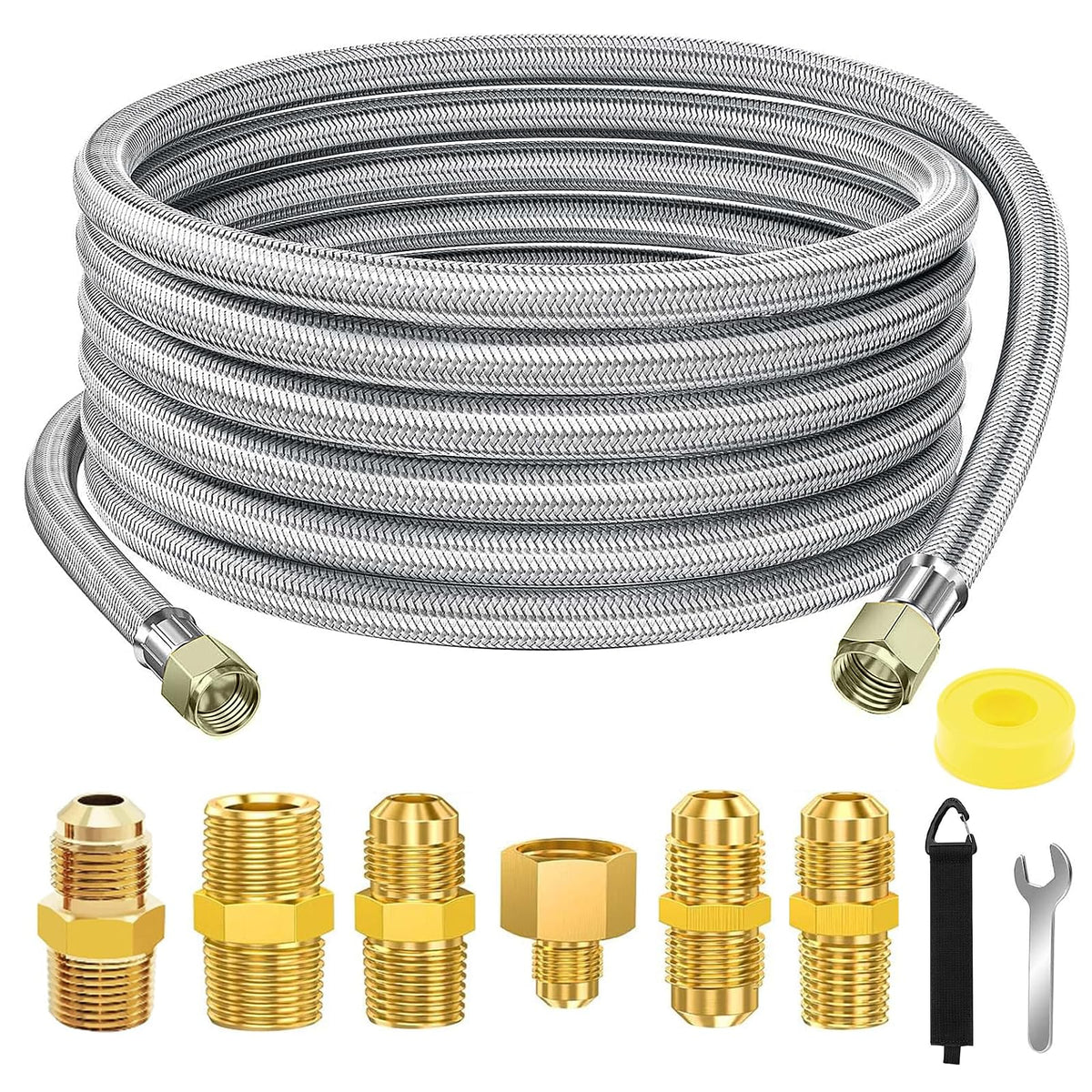 Samplife 24ft propane hose extension shown braided for extended outdoor grilling