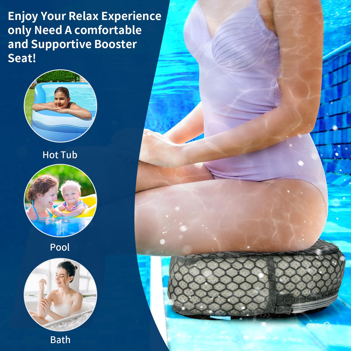 Samplife booster seat bottom has non-slip micro-dot bottom for secure placement.