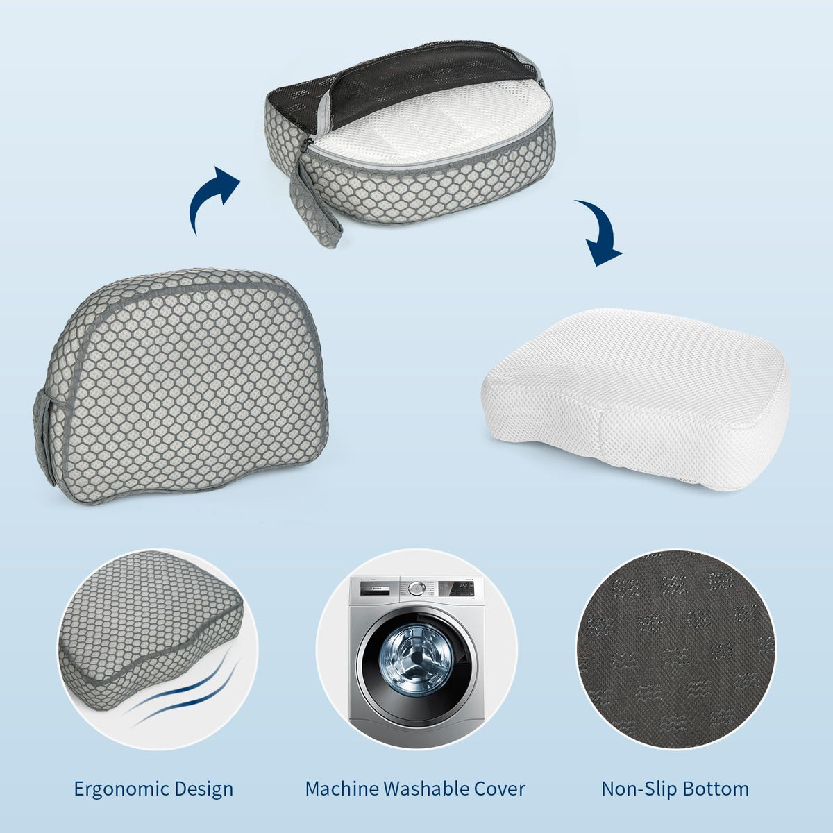 Samplife booster seat close-up shows weighted beads for steady sinking.