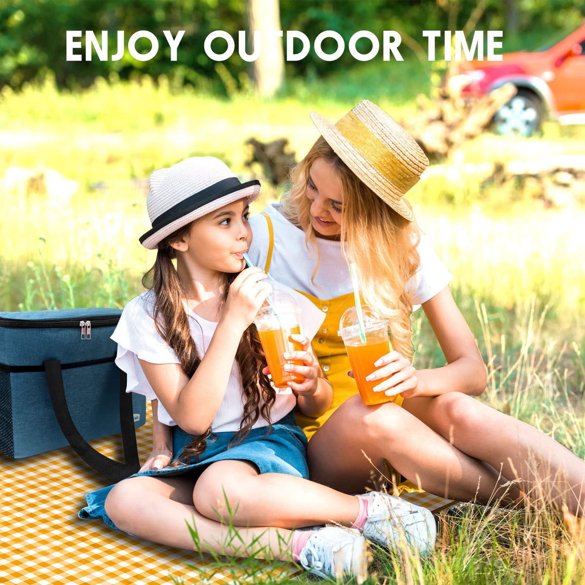 Machine-washable fabric allows quick cleanup after a picnic.