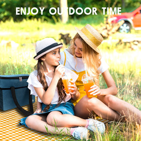 Machine-washable fabric allows quick cleanup after a picnic.