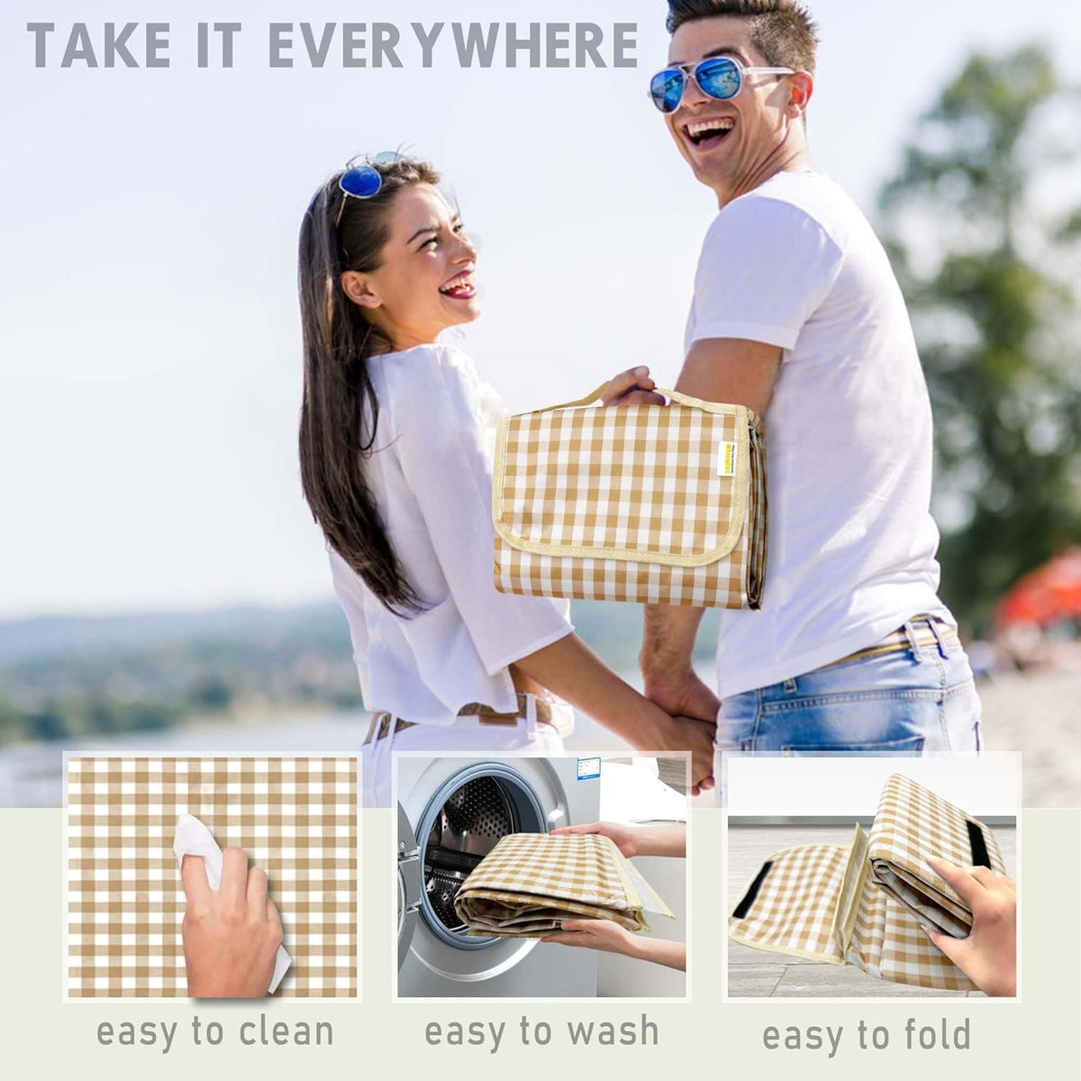 SAMSIER outdoor picnic blanket on the beach showing a sandproof surface