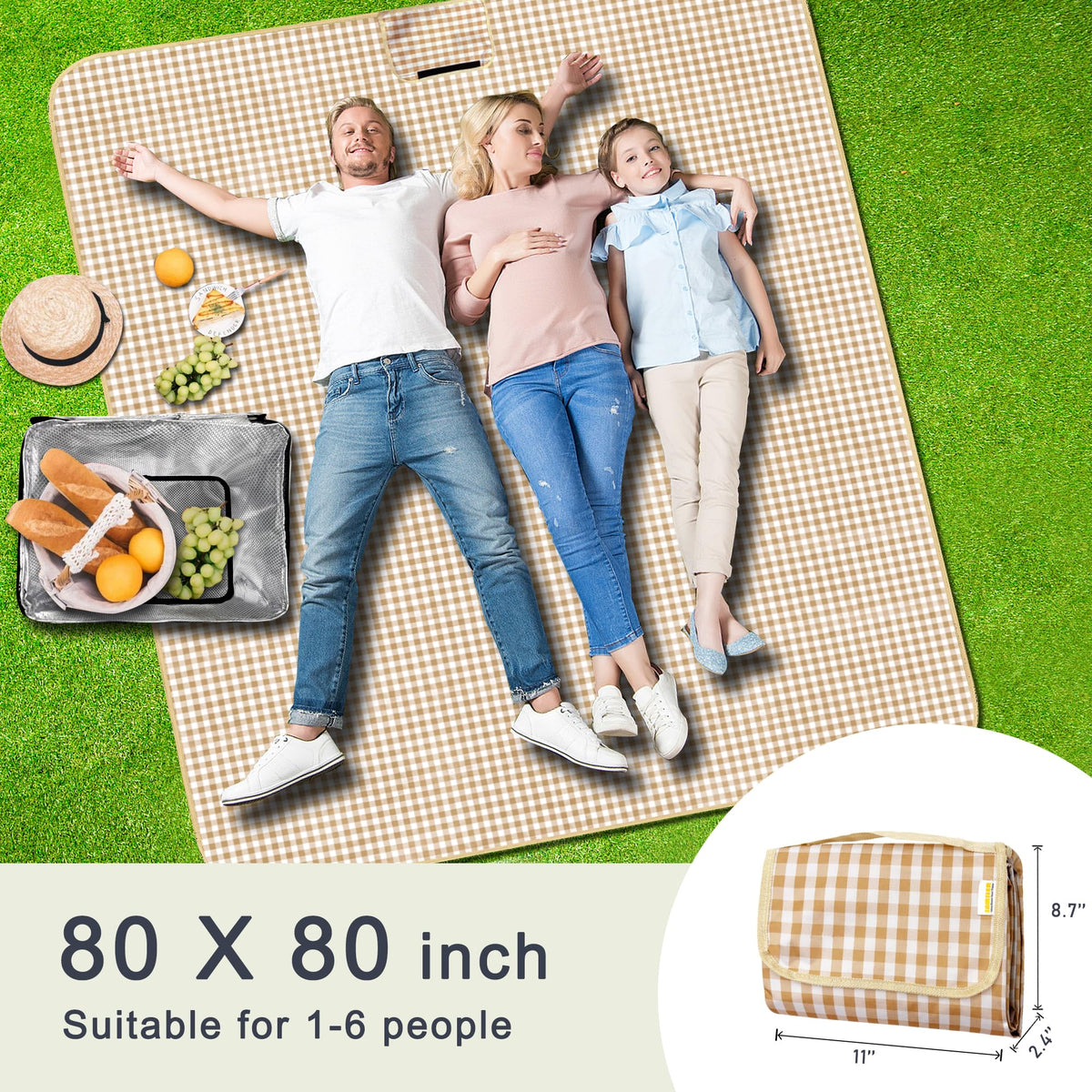 SAMSIER outdoor picnic blanket folded in a carry bag for easy portability