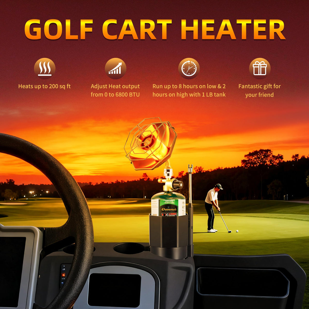 Sanaugas 6800 BTU outdoor heater in a tent providing extra heat.