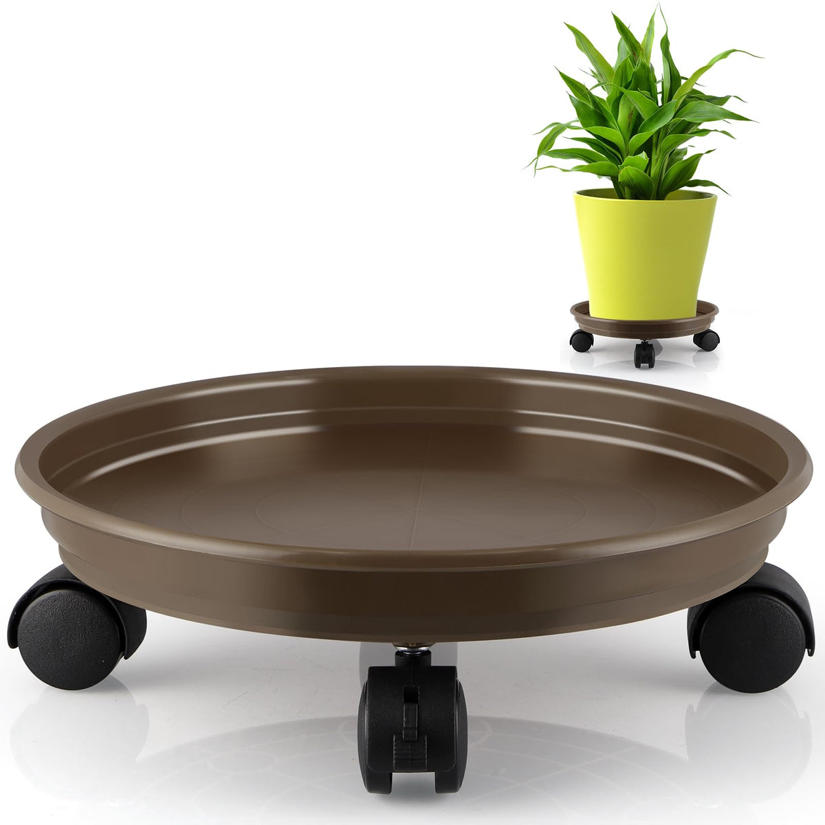 Sanbege resin plant caddy with round 11.6in diameter for easy mobility.