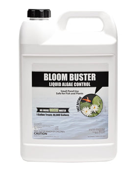 Sanco Bloom Buster bottle being poured into a pond to treat algae