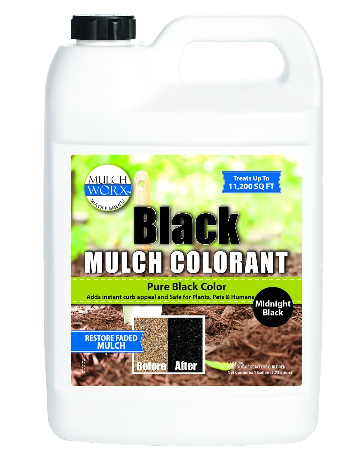 Sanco MulchWorx bottle pour enables quick color refresh for faded mulch.