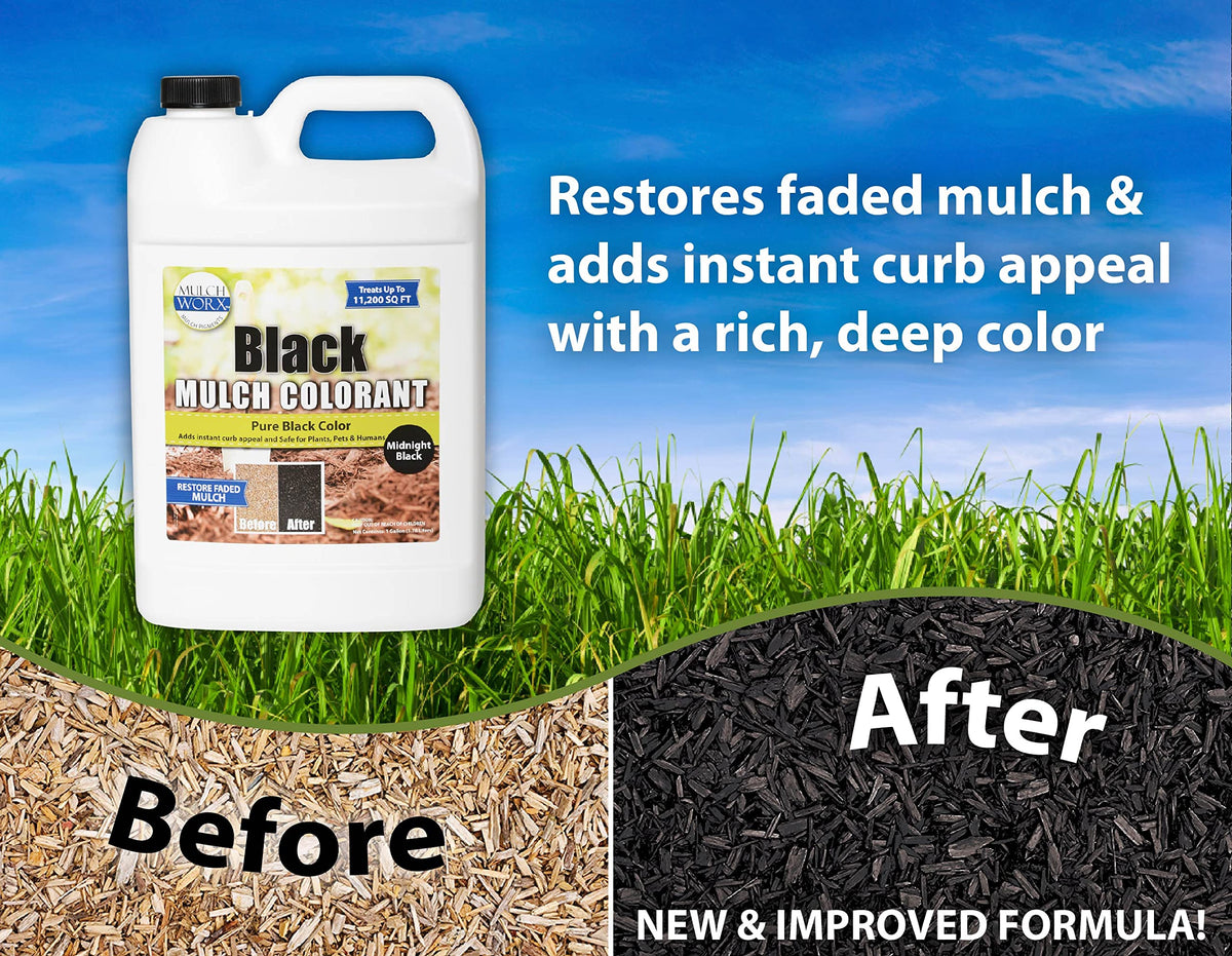 Sanco MulchWorx concentrate label highlights simple 2-5 oz mixing.