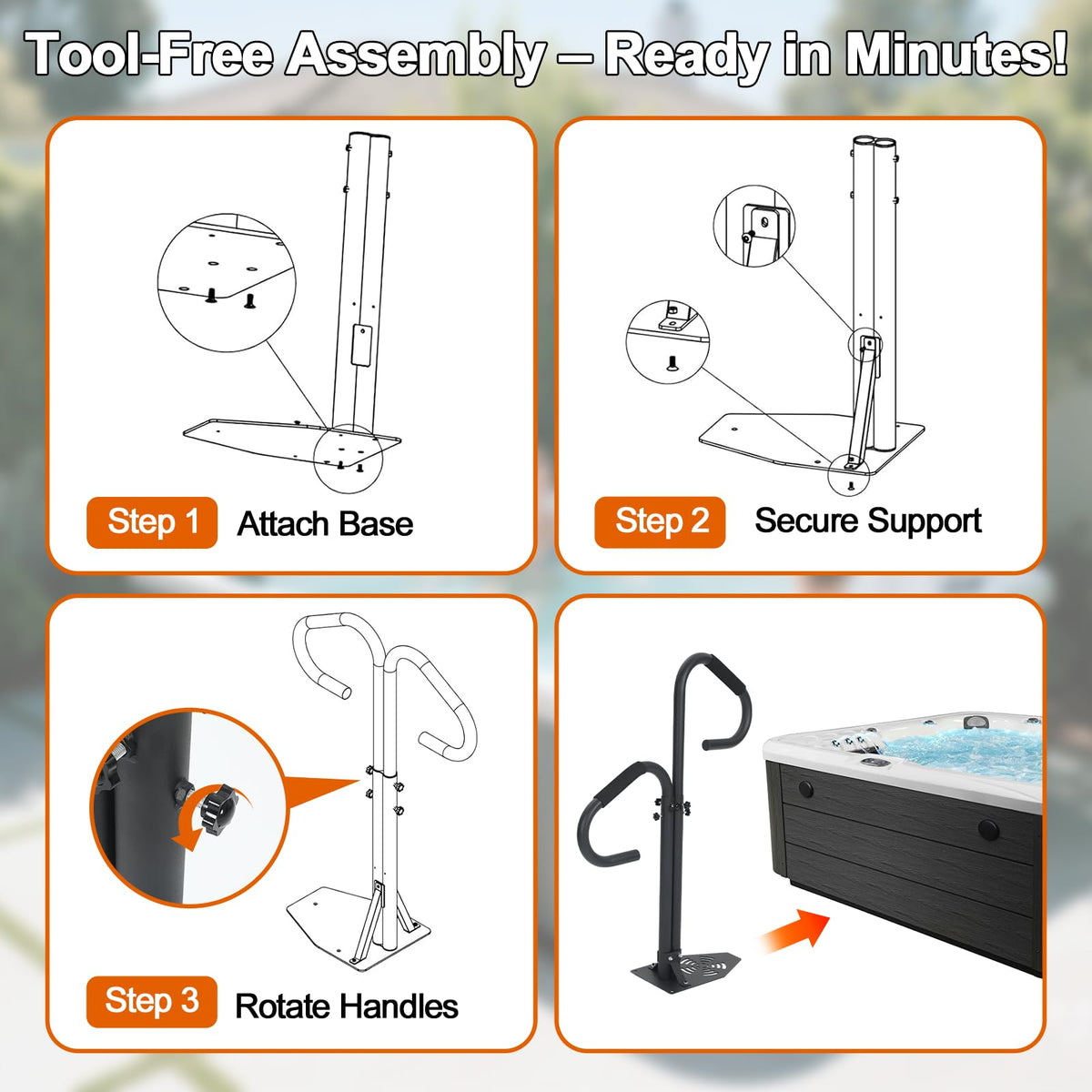 Heavy-duty 600 lb capacity rail suitable for seniors and families.