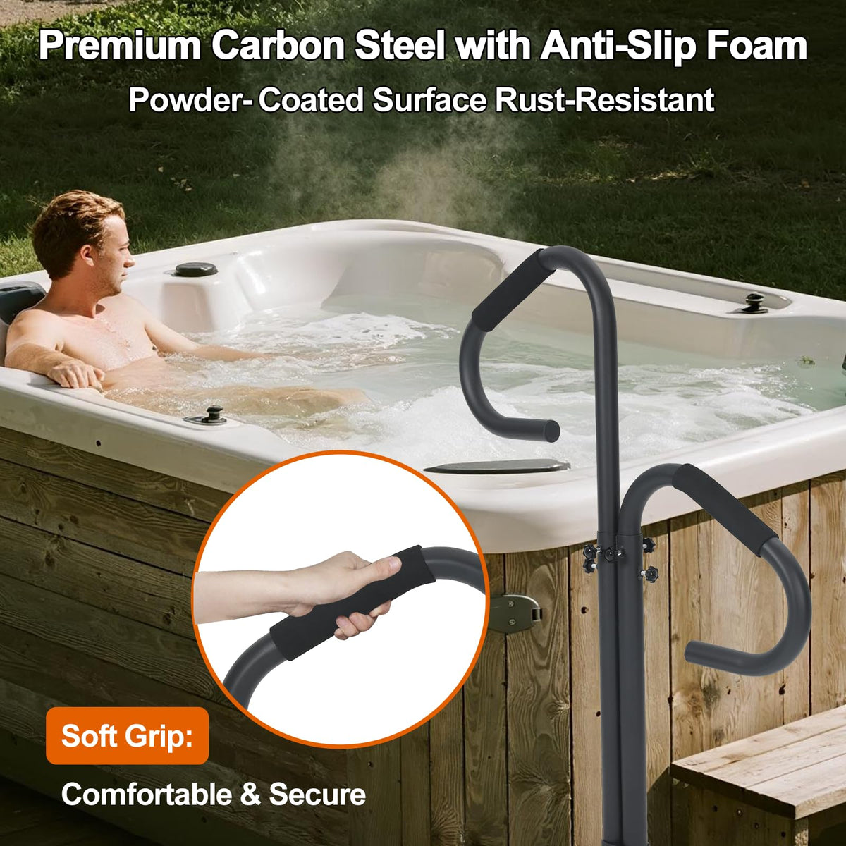 Adjustable 38–62 inch rail provides customized support for different users.