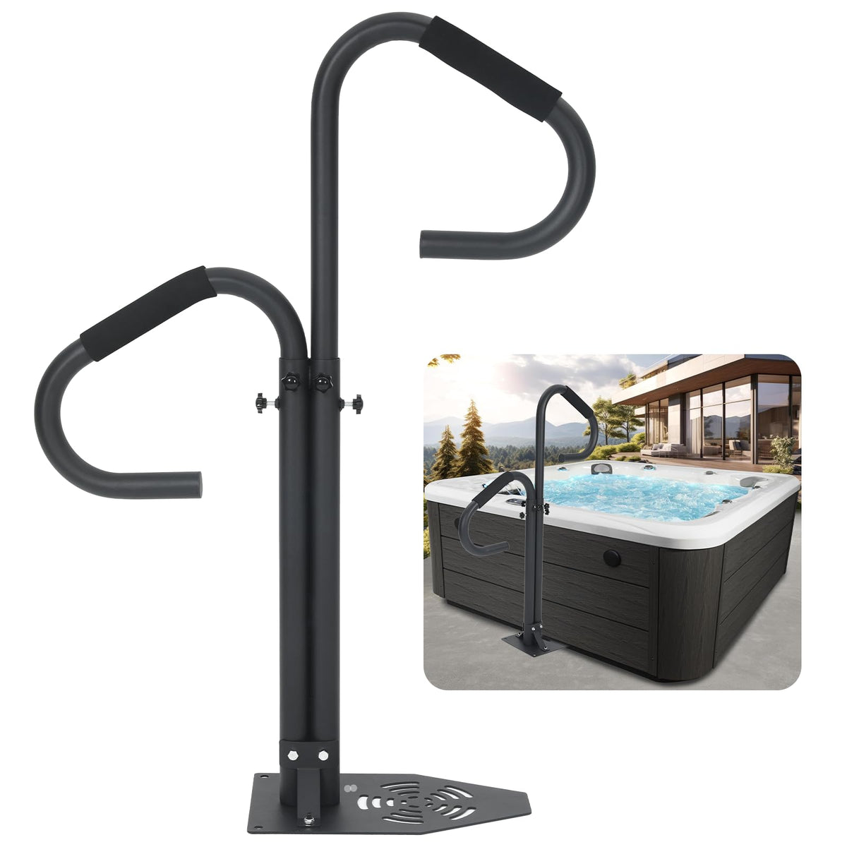 Sancunhui hot tub handrail with 360° rotation and dual handles for safer entry.