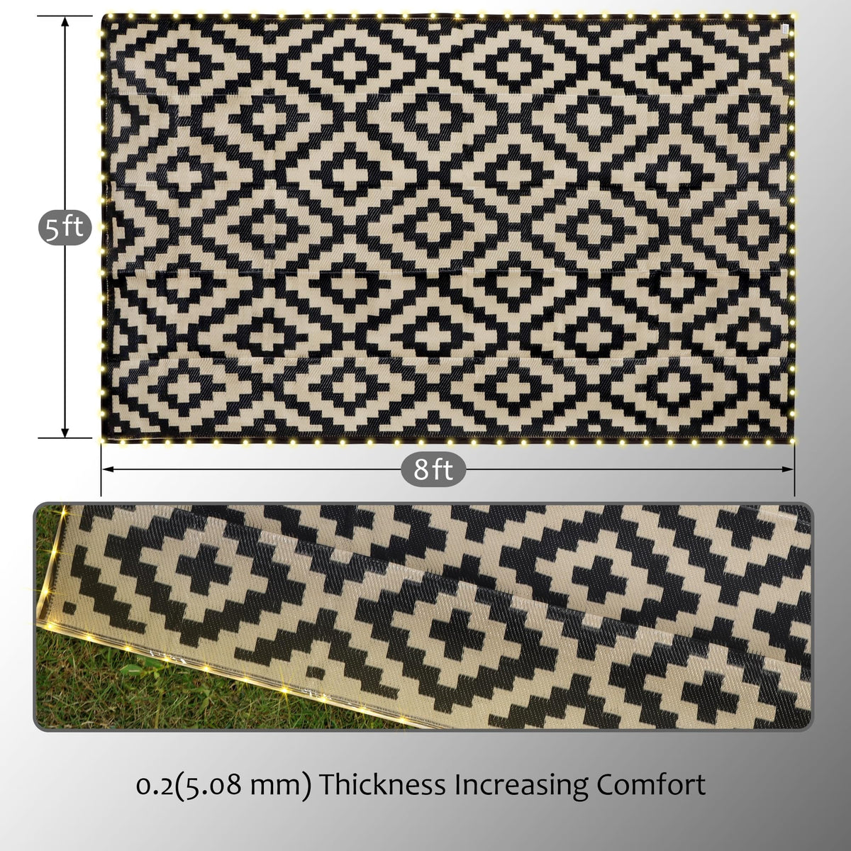 SAND MINE 5x8 outdoor mat folds compactly for easy storage after use.