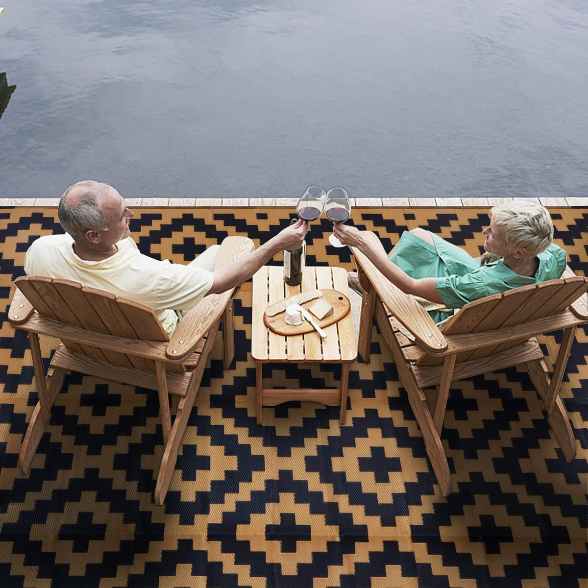 SAND MINE backyard deck grass-friendly mat supporting comfortable seating.