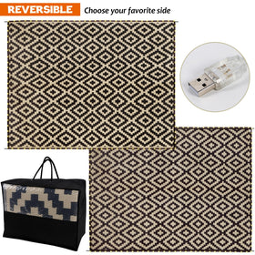 SAND MINE outdoor rug in black and beige complements furniture for durable outdoor styling