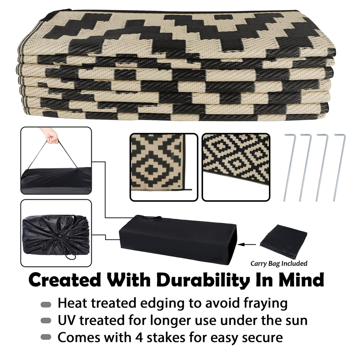SAND MINE deck and garden rug; versatile for patio or beachfront.