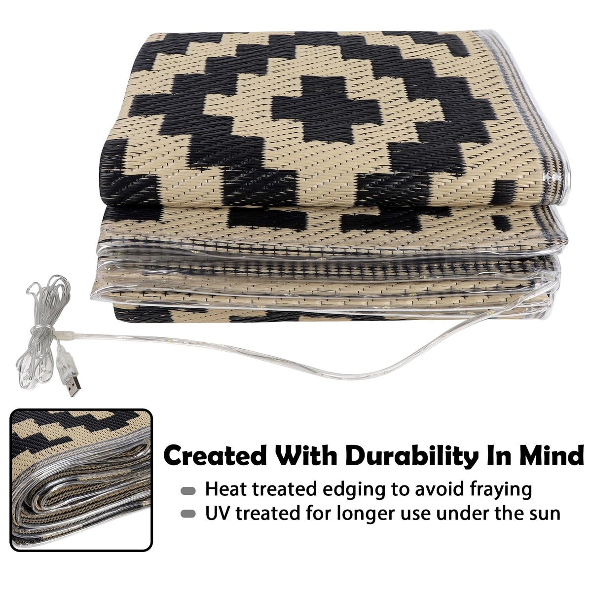 SAND MINE LED light rug provides ambient glow for camping trips and backyard gatherings.