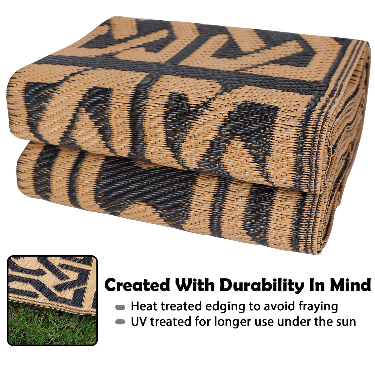 SAND MINE modern area rug in black and brown for deck.