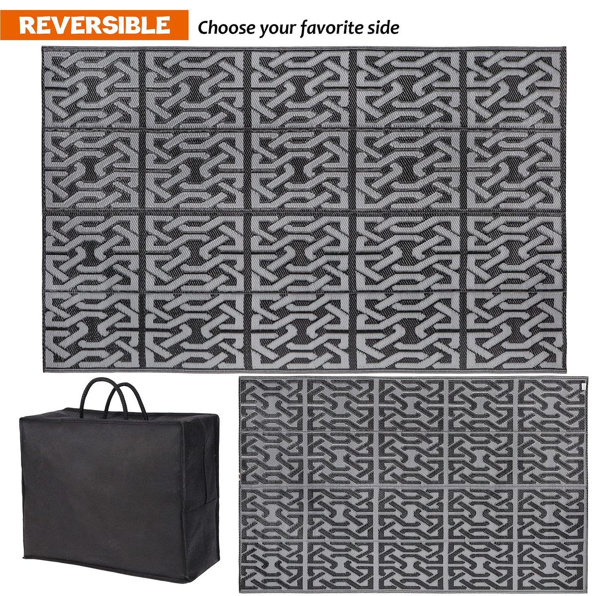 SAND MINE modern area rug in black and grey for decks or patios.