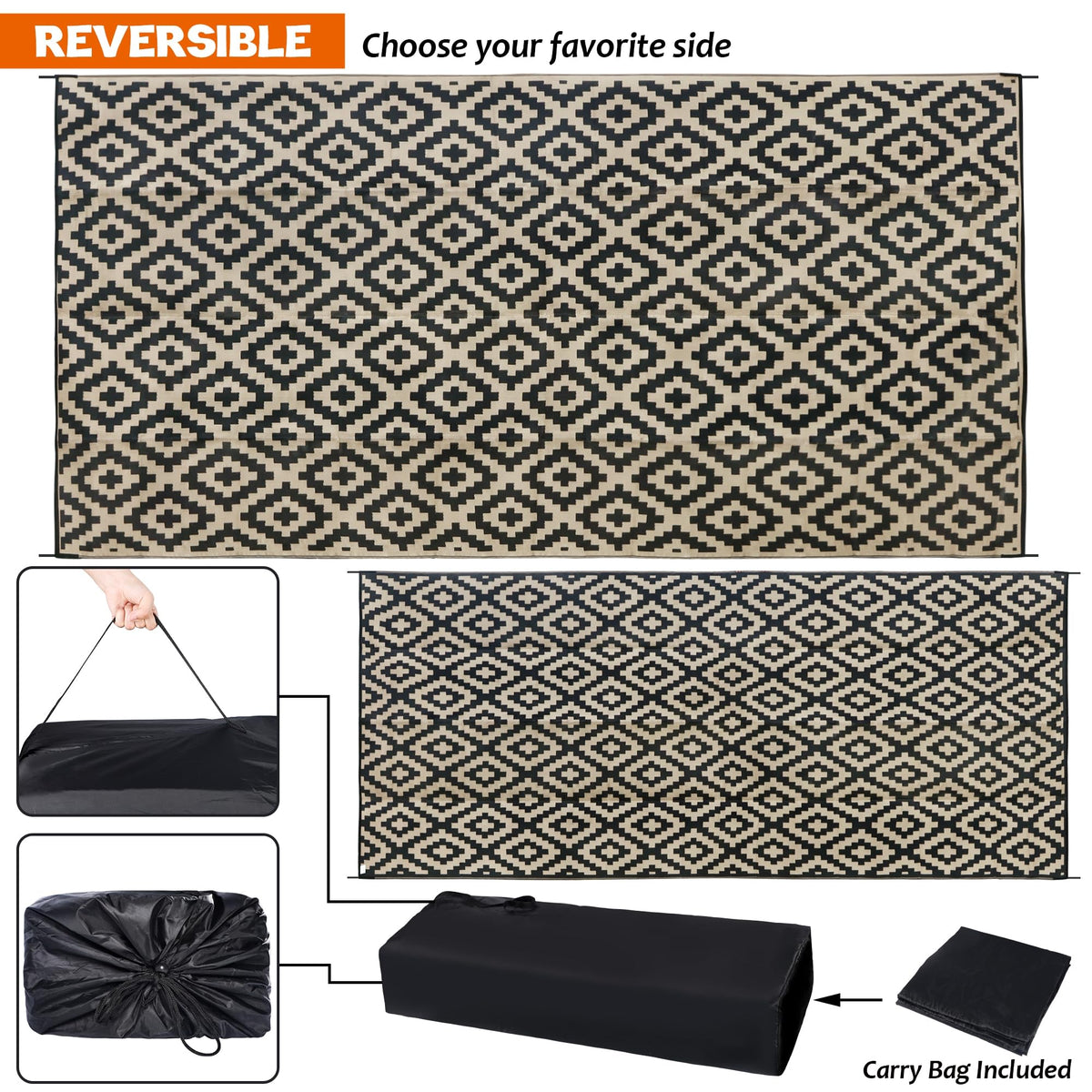 SAND MINE patio-use outdoor rug on a deck for easy cleaning and protection.