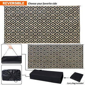 SAND MINE patio-use outdoor rug on a deck for easy cleaning and protection.