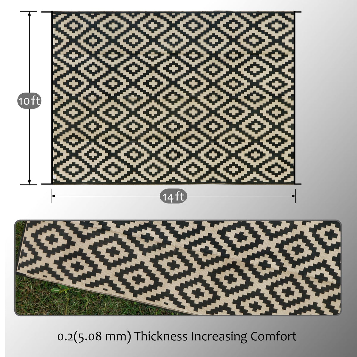 SAND MINE plastic straw rug foldable with carrying bag; ideal for travel.