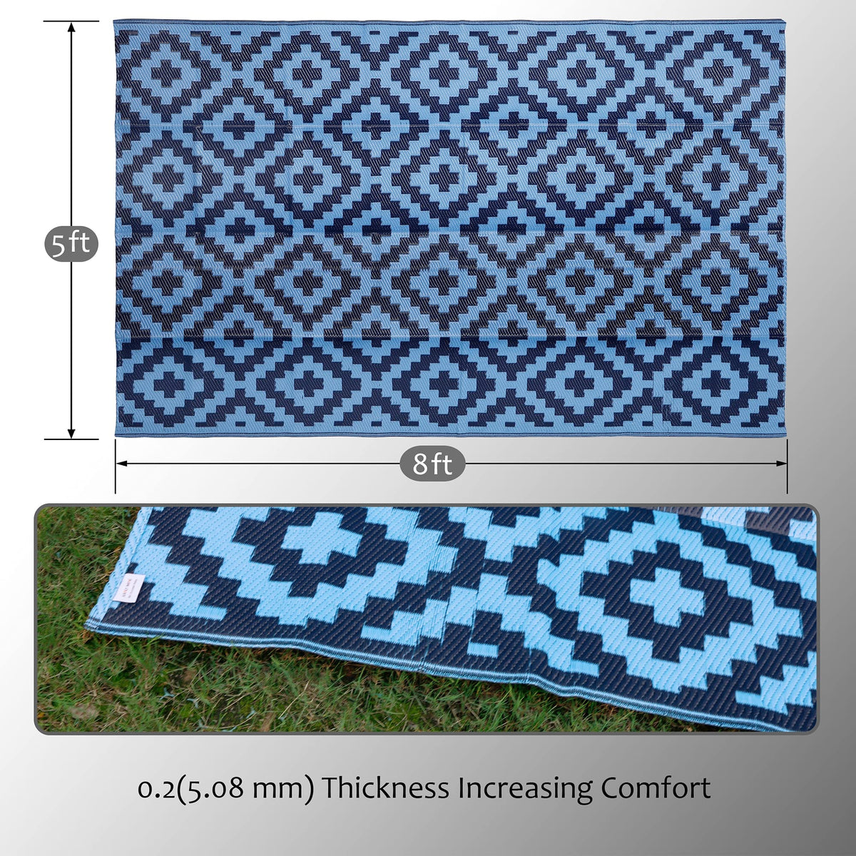 SAND MINE plastic straw rug outdoors, ideal for beach or picnics, lightweight.