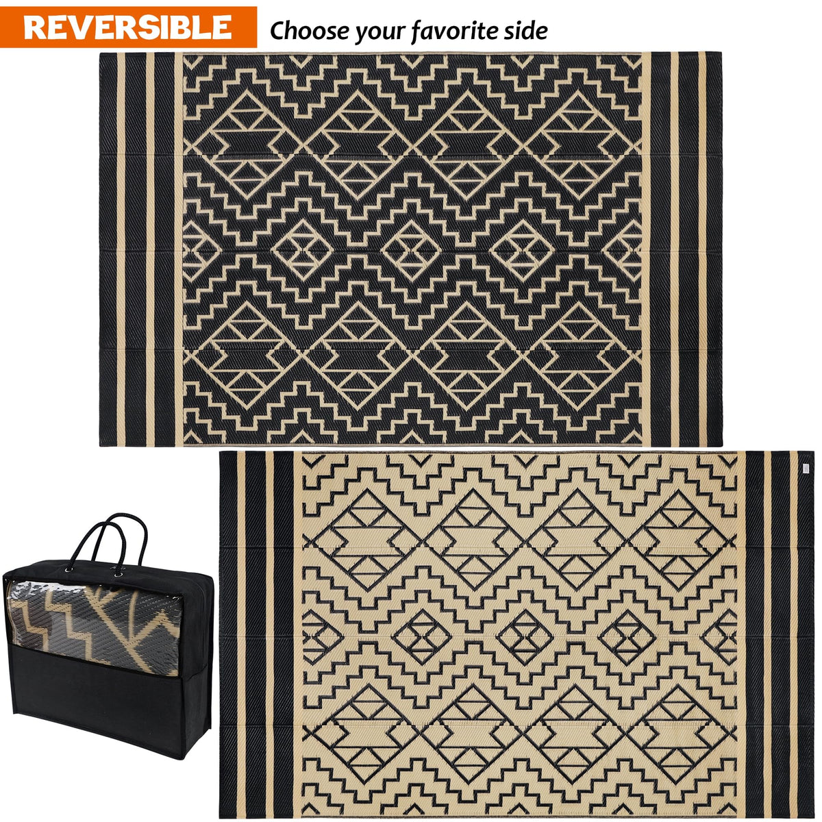 SAND MINE plastic straw rug offers weatherproof color for porch areas