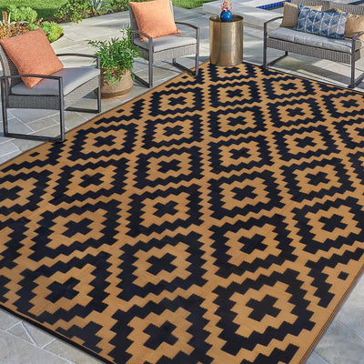 SAND MINE reversible mats 9x12 outdoor rug in brown and black for patio use.