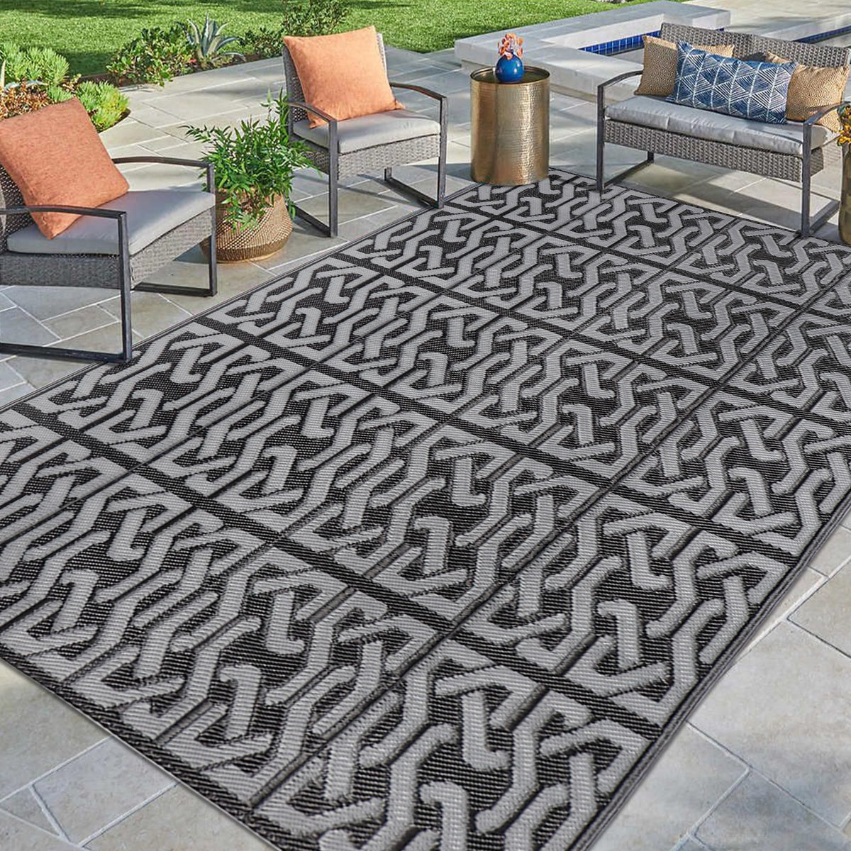 SAND MINE 9x12 size rug unfurled for large outdoor areas