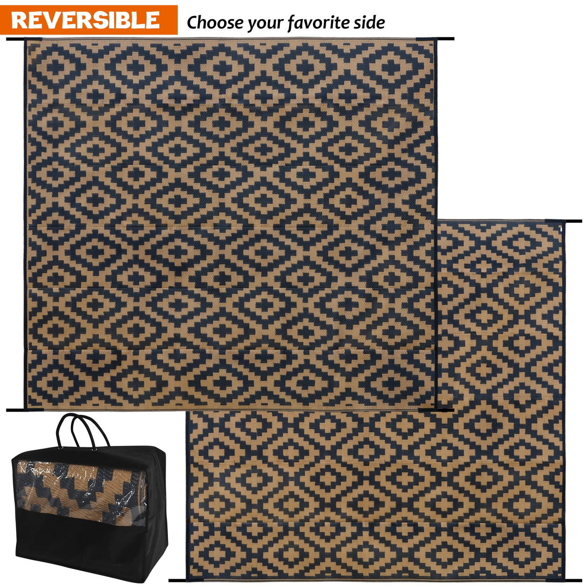 SAND MINE reversible mats used for camping and RV trips with secure corners