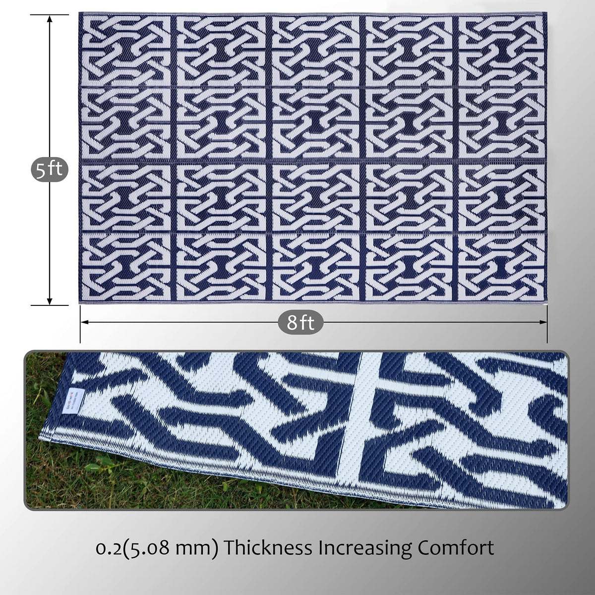 SAND MINE reversible mats dark blue and white close-up showing durable edging