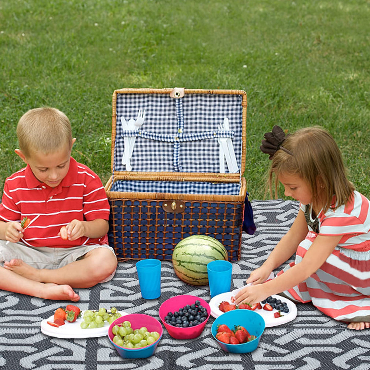 SAND MINE reversible mats for outdoor spaces, versatile entertaining setup.