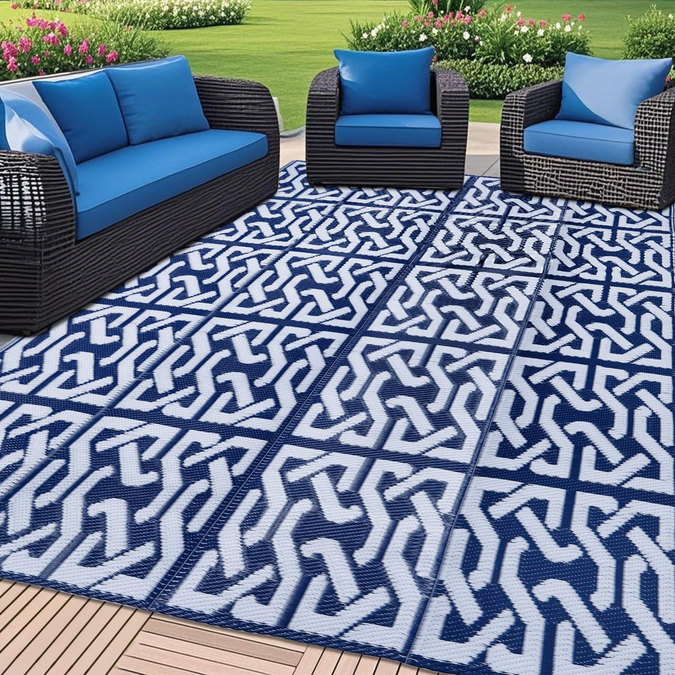 SAND MINE reversible mats on patio setup for stylish outdoor living
