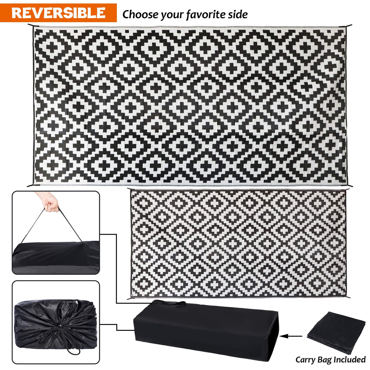 SAND MINE reversible outdoor rug 9x18 suitable for patios and decks.