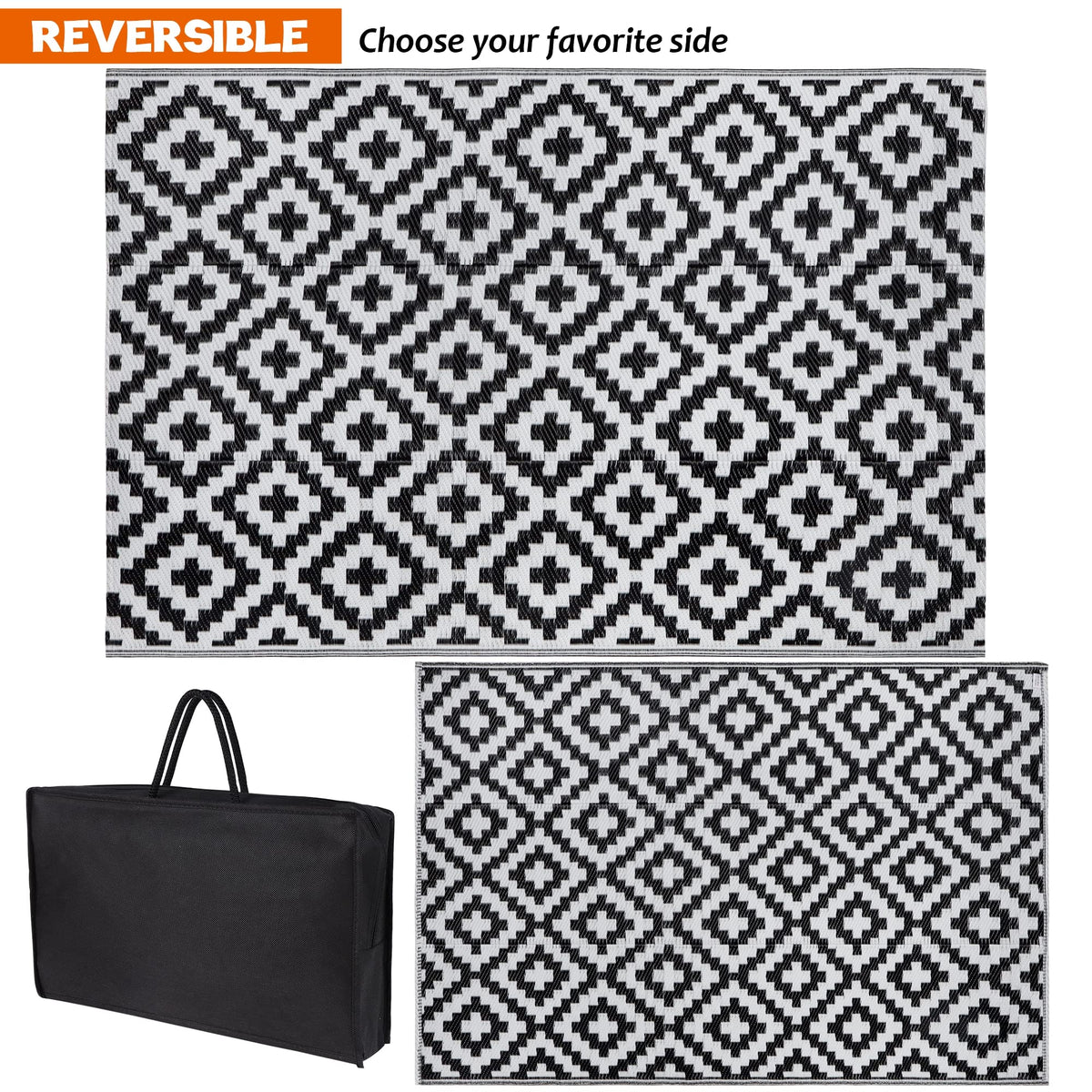 SAND MINE reversible rug shown in carrying bag for easy transport
