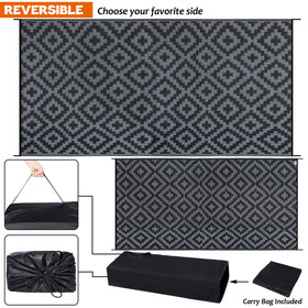 SAND MINE reversible outdoor rug side-a shows dual design options.