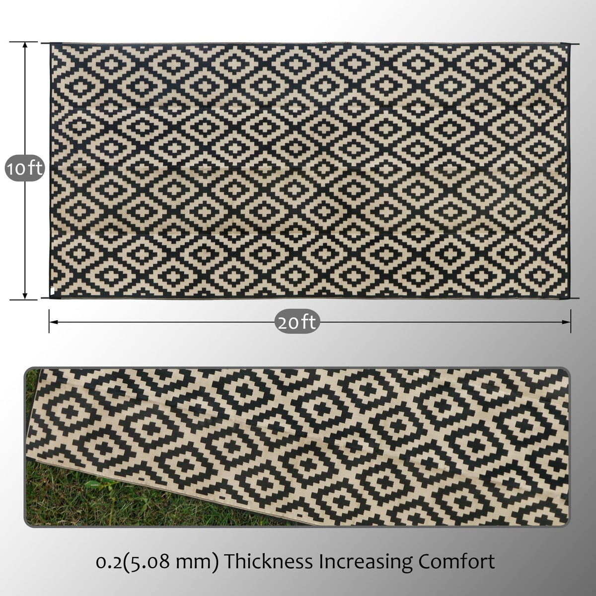 SAND MINE reversible rug outdoor view showcases versatile two-tone design.