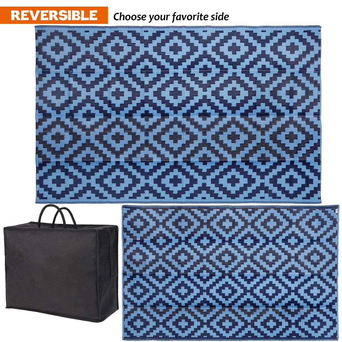 SAND MINE reversible rug, easy cleaning and folds for storage.