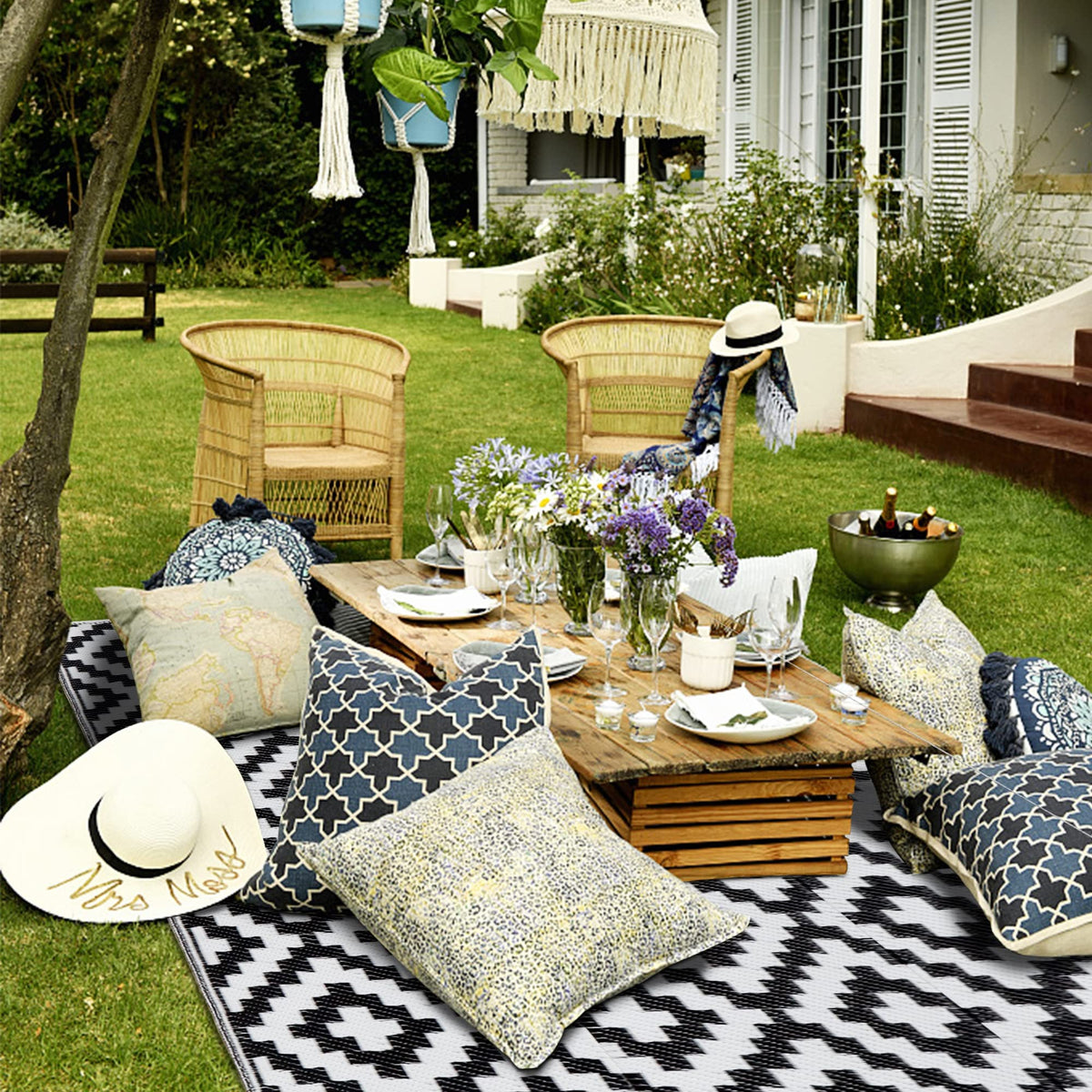 SAND MINE rug on grass to prevent damage and keep lawn healthy