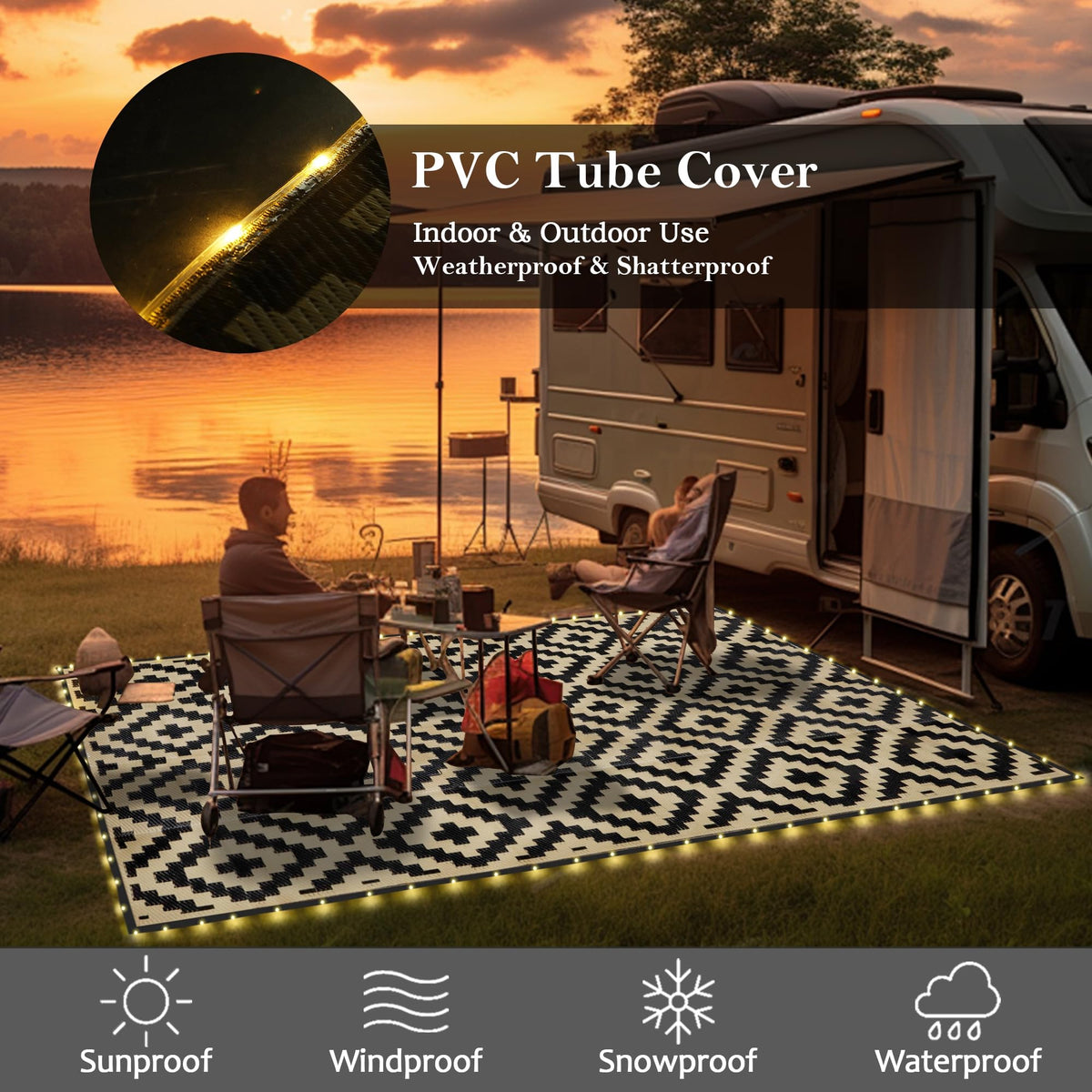 SAND MINE UV-stabilized rug resists fading on sunlit patios and porches.