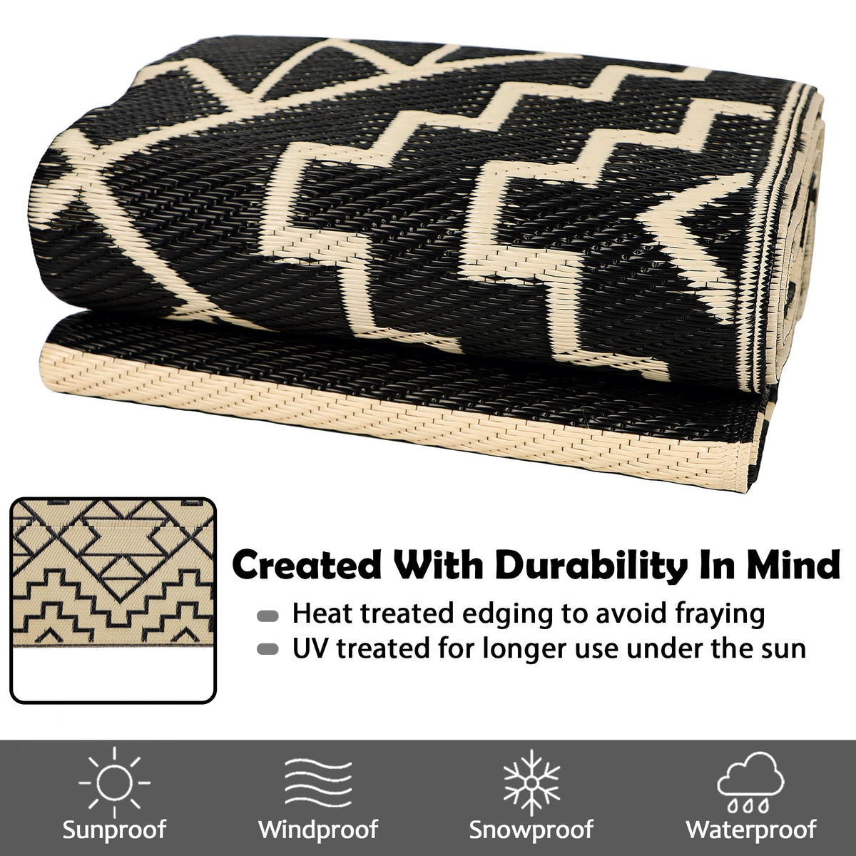 SAND MINE UV-stabilized rug resists fading in sunlit patios